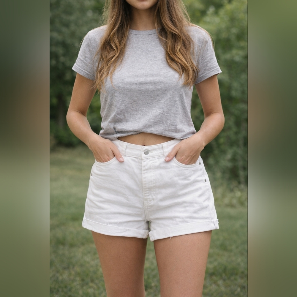 ASOS White Denim Jean Shorts – High Rise Button Fly Cutoff Shorts Size 10